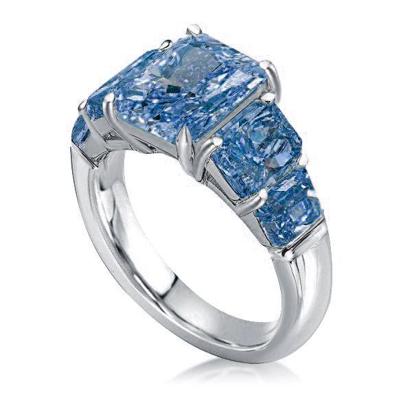 Radiant Cut Blue Topaz Five Stone Wedding Ring in Sterling Silver