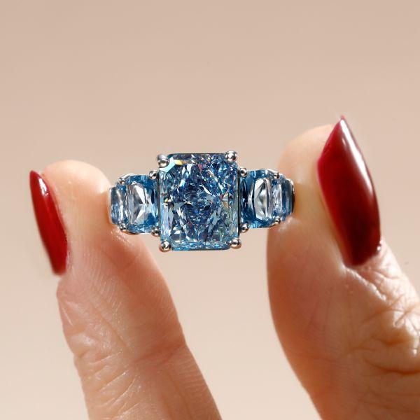Radiant Cut Blue Topaz Five Stone Wedding Ring in Sterling Silver