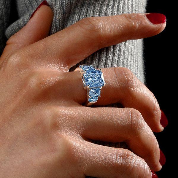 Radiant Cut Blue Topaz Five Stone Wedding Ring in Sterling Silver