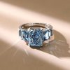 Radiant Cut Blue Topaz Five Stone Wedding Ring in Sterling Silver