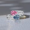 Sterling Silver Pear Cut Pink Sapphire and Blue Topaz Twin Stone Engagement Ring