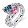 Sterling Silver Pear Cut Pink Sapphire and Blue Topaz Twin Stone Engagement Ring