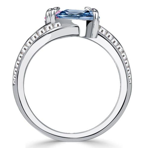 Sterling Silver Pear Cut Pink Sapphire and Blue Topaz Twin Stone Engagement Ring