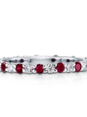 Ruby & White Sapphire Eternity Band - 925 Sterling Silver Wedding Ring