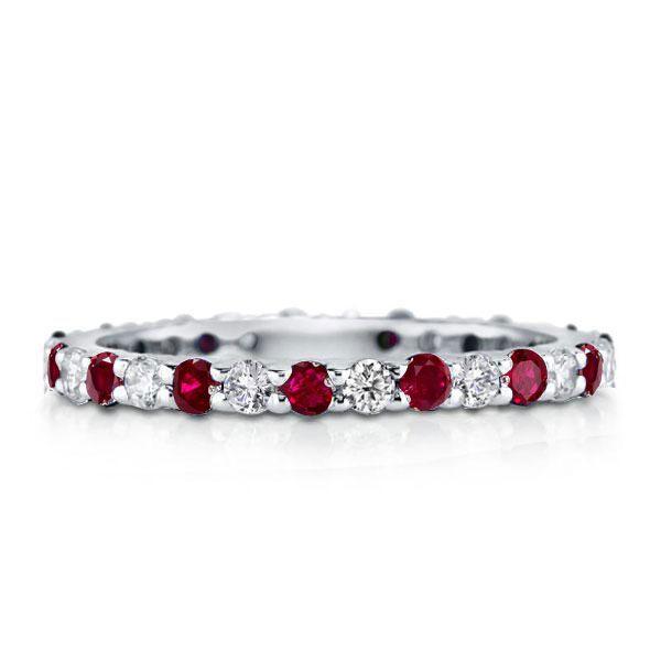 Ruby & White Sapphire Eternity Band - 925 Sterling Silver Wedding Ring