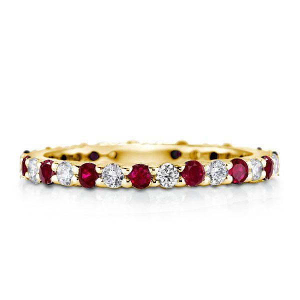 Ruby & White Sapphire Eternity Band - 925 Sterling Silver Wedding Ring