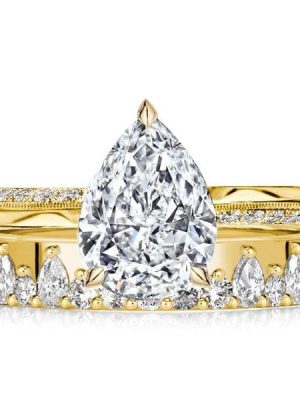 18K Gold Plated Pear Cut Engagement Ring Set with 3.49 CT. TW.