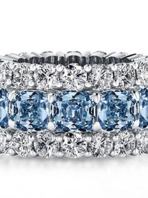 MV-6441F7C8F459-1 Cushion Cut Blue Sapphire and Blue Topaz Sterling Silver Ring for Women | Wedding Band Style