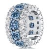 Cushion Cut Blue Sapphire and Blue Topaz Sterling Silver Ring for Women | Wedding Band Style