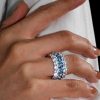 Cushion Cut Blue Sapphire and Blue Topaz Sterling Silver Ring for Women | Wedding Band Style