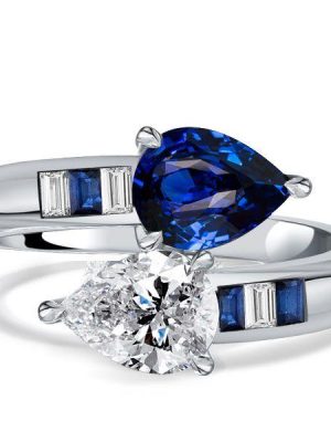 Pear & Teardrop Blue Sapphire Toi et Moi Ring - Sterling Silver