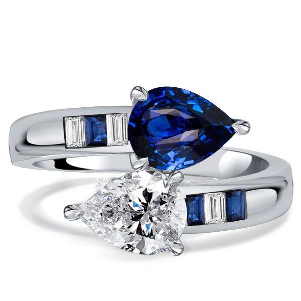 Pear & Teardrop Blue Sapphire Toi et Moi Ring - Sterling Silver