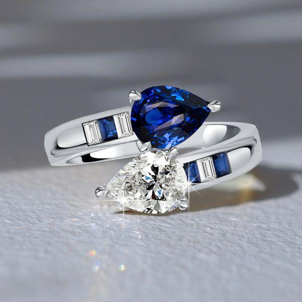 Pear & Teardrop Blue Sapphire Toi et Moi Ring - Sterling Silver
