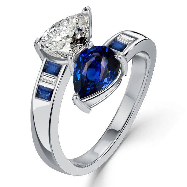 Pear & Teardrop Blue Sapphire Toi et Moi Ring - Sterling Silver