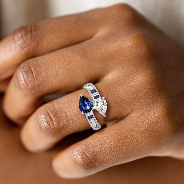 Pear & Teardrop Blue Sapphire Toi et Moi Ring - Sterling Silver
