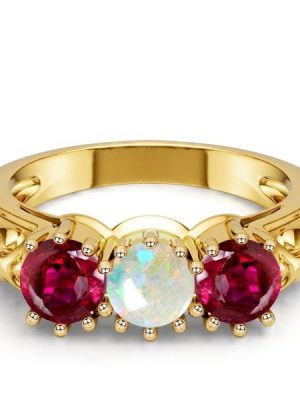 18K Gold Plated Sterling Silver Ruby and Opal Wedding Band for Women (1.00 CT. TW.)