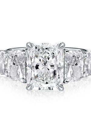 Five Stone Radiant Cut 5.08 CTW Simulated Diamond Engagement Ring in Sterling Silver