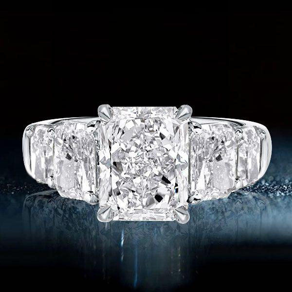 Five Stone Radiant Cut 5.08 CTW Simulated Diamond Engagement Ring in Sterling Silver