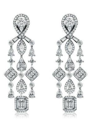 925 Sterling Silver Multi Shape Halo Drop Earrings with 3.65 CT. TW. Stones