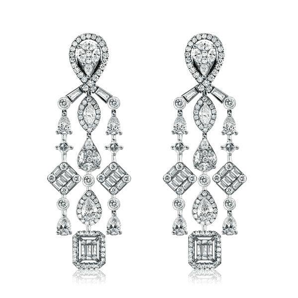 925 Sterling Silver Multi Shape Halo Drop Earrings with 3.65 CT. TW. Stones