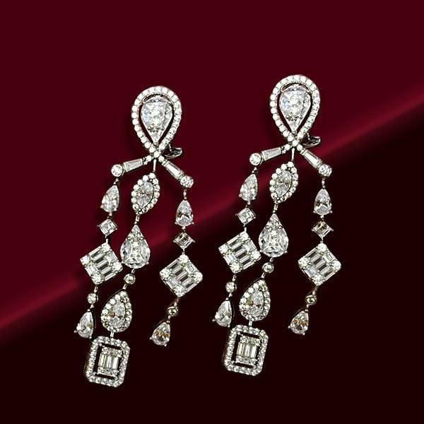 925 Sterling Silver Multi Shape Halo Drop Earrings with 3.65 CT. TW. Stones