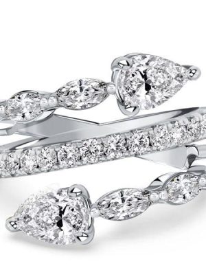 Toi Et Moi Pear Cut Teardrop Spiral Engagement Ring in Rhodium-Plated Sterling Silver