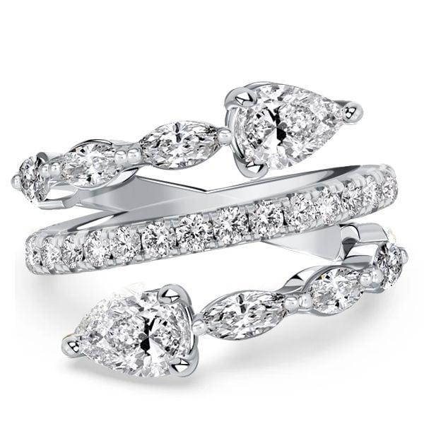Toi Et Moi Pear Cut Teardrop Spiral Engagement Ring in Rhodium-Plated Sterling Silver