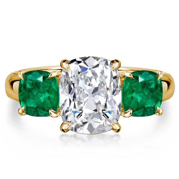 Golden Cushion Cut Emerald Engagement Ring - 18K Gold Plated Sterling Silver