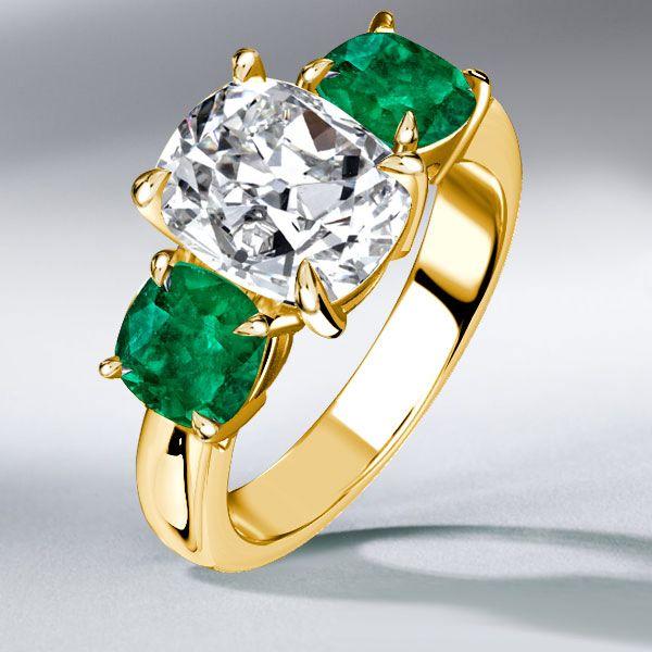 Golden Cushion Cut Emerald Engagement Ring - 18K Gold Plated Sterling Silver