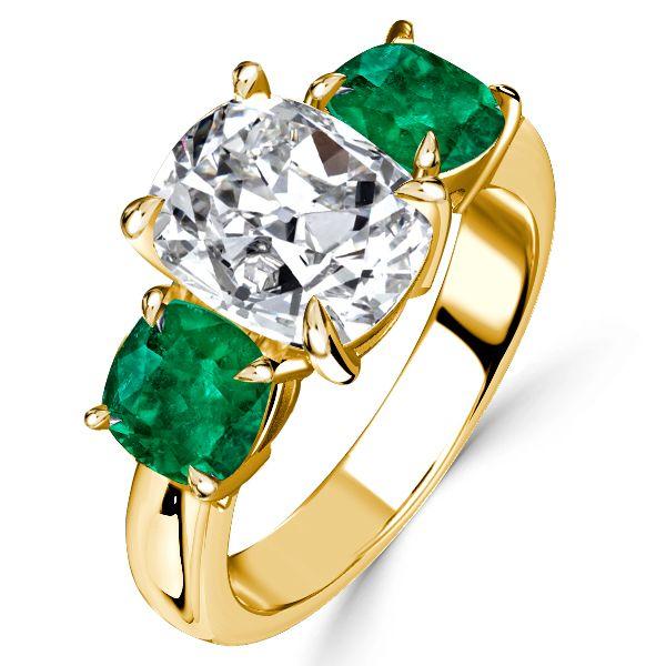 Golden Cushion Cut Emerald Engagement Ring - 18K Gold Plated Sterling Silver