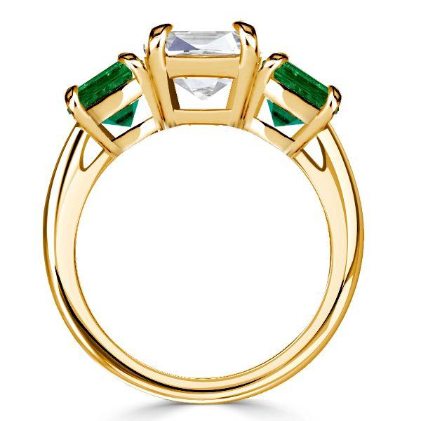 Golden Cushion Cut Emerald Engagement Ring - 18K Gold Plated Sterling Silver
