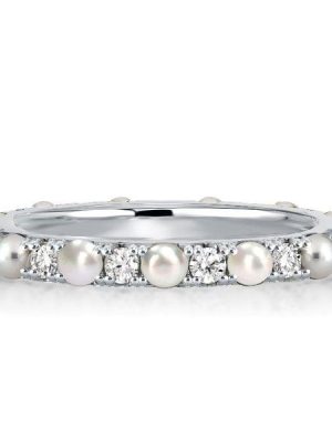 Sterling Silver Eternity Wedding Band with Round Cut Pearls for Women