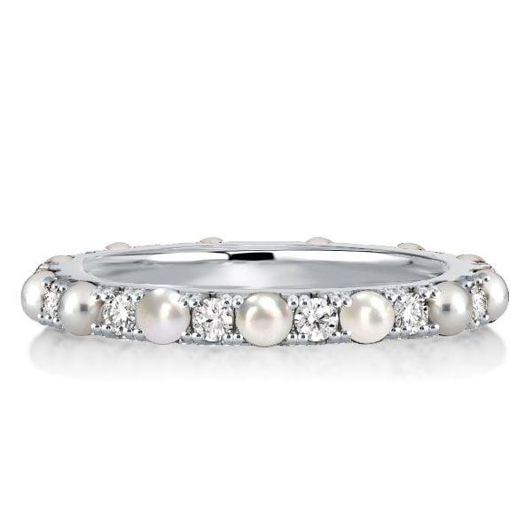 Sterling Silver Eternity Wedding Band with Round Cut Pearls for Women