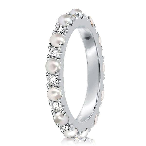Sterling Silver Eternity Wedding Band with Round Cut Pearls for Women