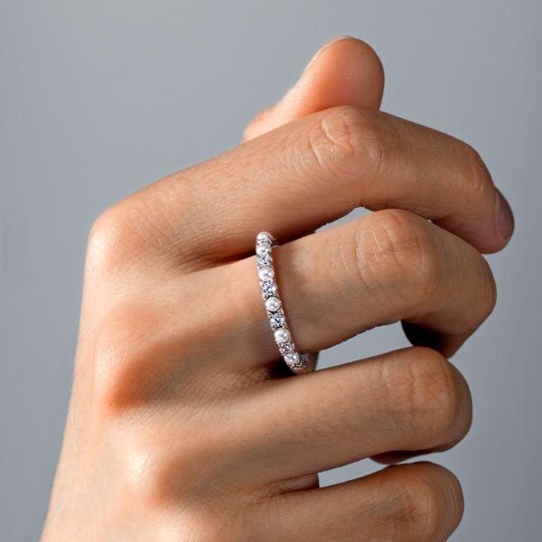 Sterling Silver Eternity Wedding Band with Round Cut Pearls for Women