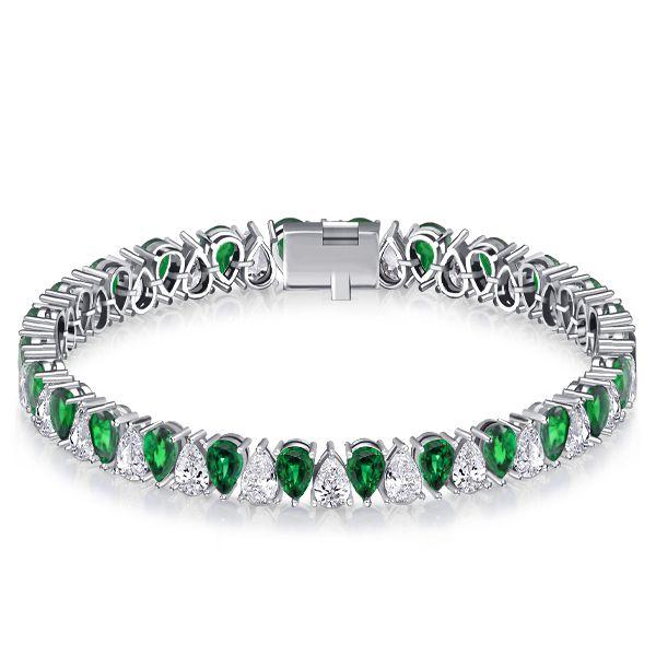 Emerald & White CZ Pear Cut Tennis Bracelet - 925 Sterling Silver