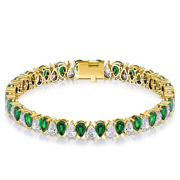 Emerald & White CZ Pear Cut Tennis Bracelet - 925 Sterling Silver
