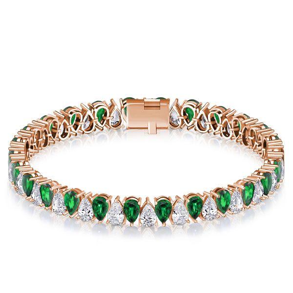 Emerald & White CZ Pear Cut Tennis Bracelet - 925 Sterling Silver