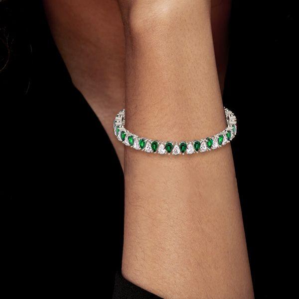 Emerald & White CZ Pear Cut Tennis Bracelet - 925 Sterling Silver