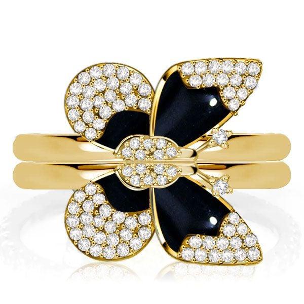 Dancing Butterfly Engagement Ring Set for Women, 18K Gold Plated Sterling Silver