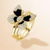 Dancing Butterfly Engagement Ring Set for Women, 18K Gold Plated Sterling Silver
