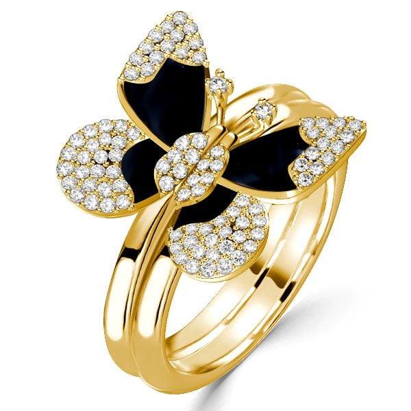 Dancing Butterfly Engagement Ring Set for Women, 18K Gold Plated Sterling Silver