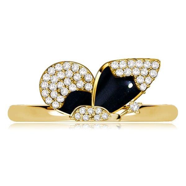 Dancing Butterfly Engagement Ring Set for Women, 18K Gold Plated Sterling Silver
