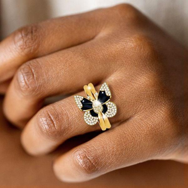 Dancing Butterfly Engagement Ring Set for Women, 18K Gold Plated Sterling Silver