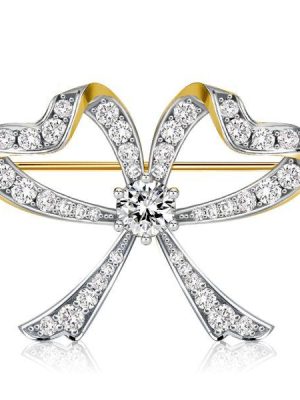 Vintage Style Bow Brooch for Women - 925 Sterling Silver Plated, Round Cut