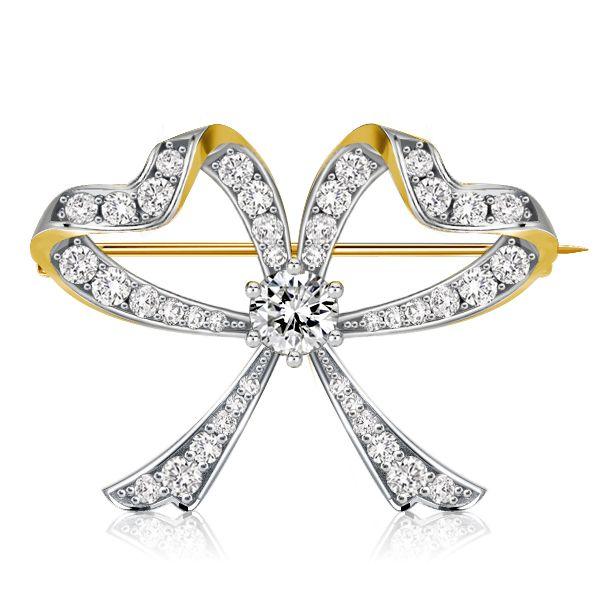 Vintage Style Bow Brooch for Women - 925 Sterling Silver Plated, Round Cut