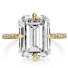 Emerald Cut Golden Hidden Halo Engagement Ring - 18K Gold Plated Sterling Silver