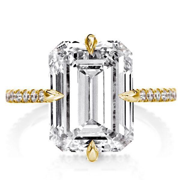 Emerald Cut Golden Hidden Halo Engagement Ring - 18K Gold Plated Sterling Silver