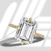 Emerald Cut Golden Hidden Halo Engagement Ring - 18K Gold Plated Sterling Silver