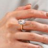 Emerald Cut Golden Hidden Halo Engagement Ring - 18K Gold Plated Sterling Silver